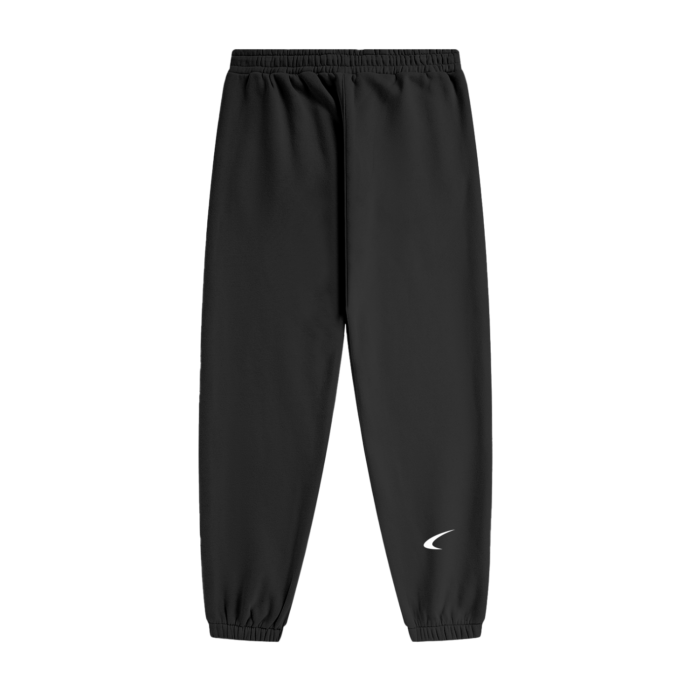 Black sweatpants with a logo on a white background