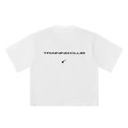White short-sleeve t-shirt shown from the back, featuring the text 'TRAINING CLUB' in black across the upper back and a small black swoosh logo underneath, on a solid white background.