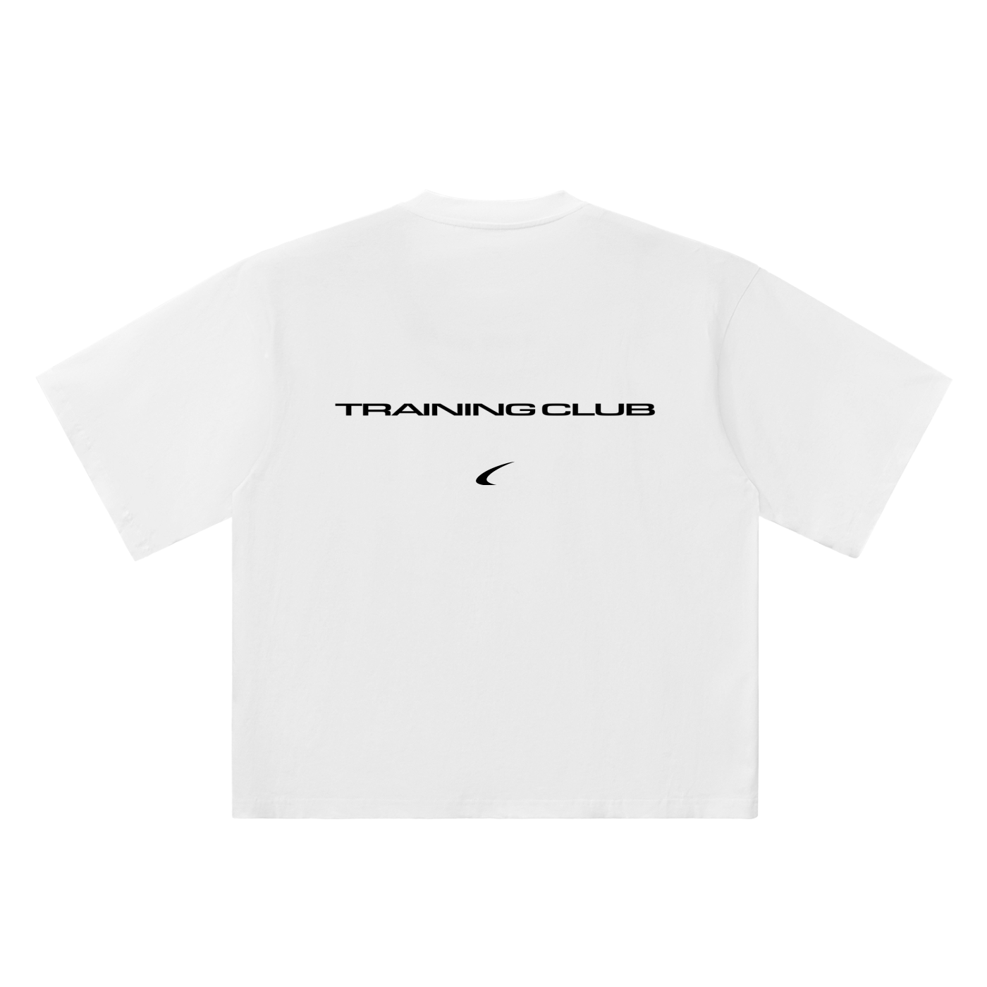 White short-sleeve t-shirt shown from the back, featuring the text 'TRAINING CLUB' in black across the upper back and a small black swoosh logo underneath, on a solid white background.