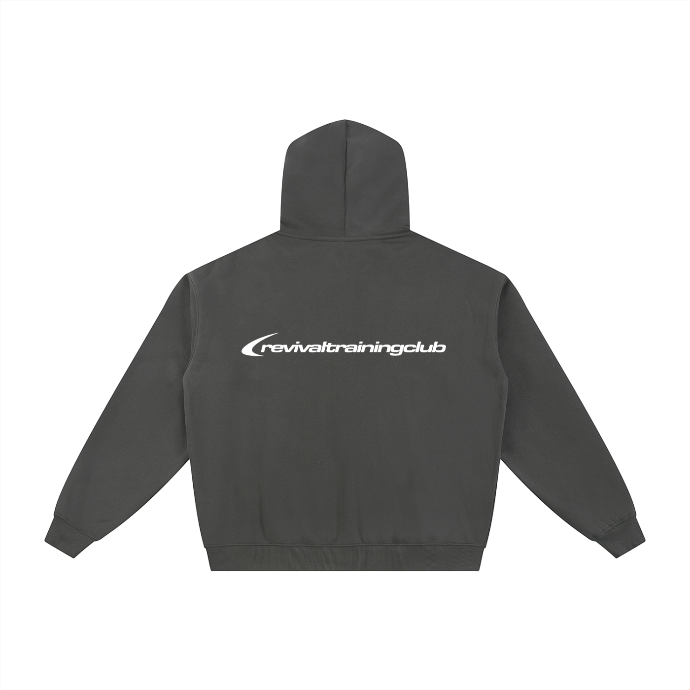 Black hoodie with 'REVIVALTYRAININGCLUB' logo on the back against a white background
