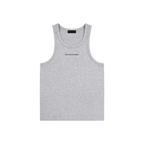 Gray tank top with a brand logo on a white background