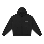 Black hoodie with a brand logo on a white background