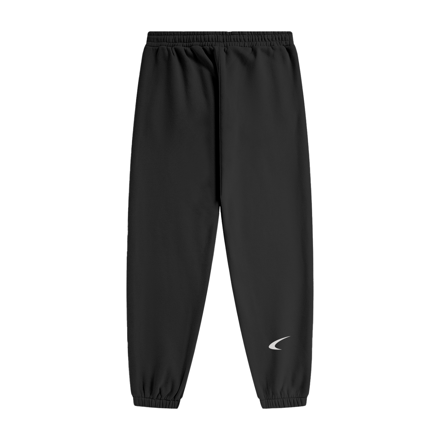 Black sweatpants with a logo on a white background