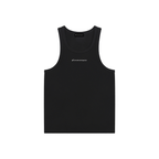 Black tank top with a brand logo on a white background