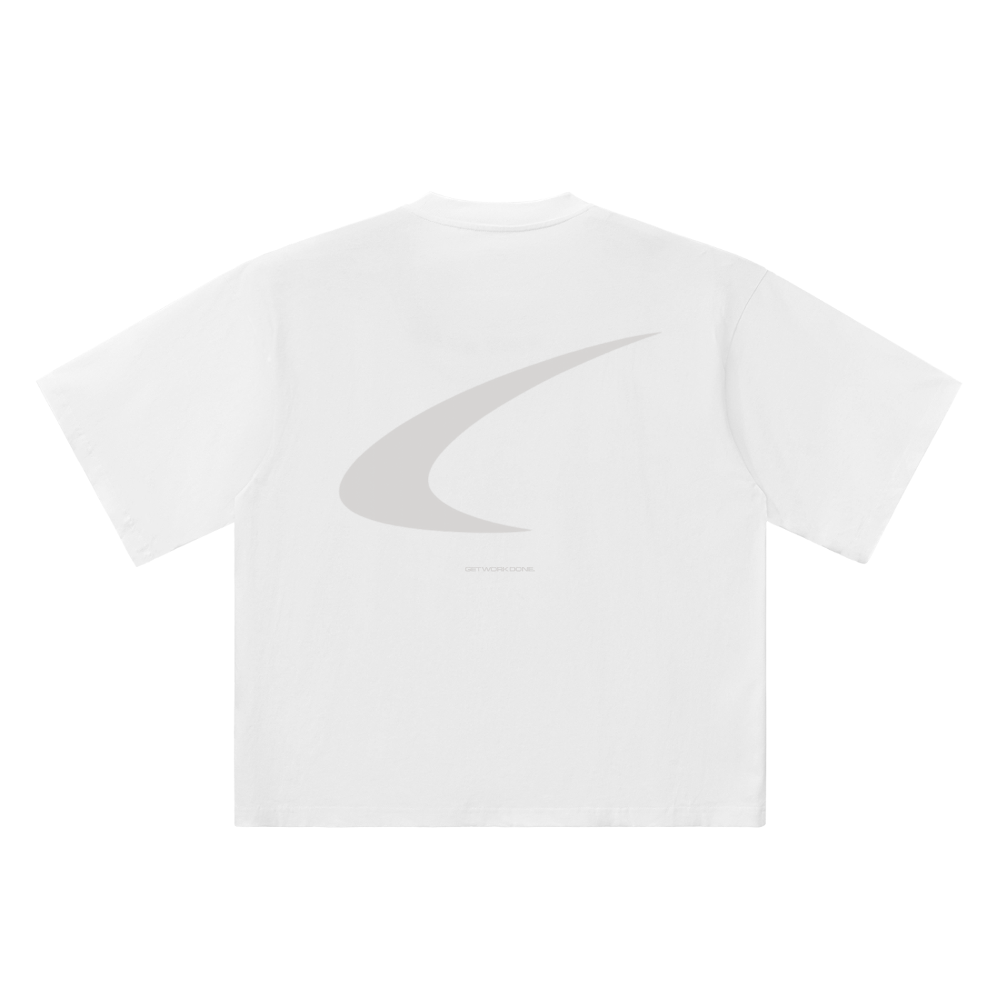 White t-shirt with a logo on a white background