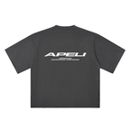 Black t-shirt with 'APELI' logo on a white background