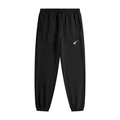 Black jogger pants with a logo on a white background
